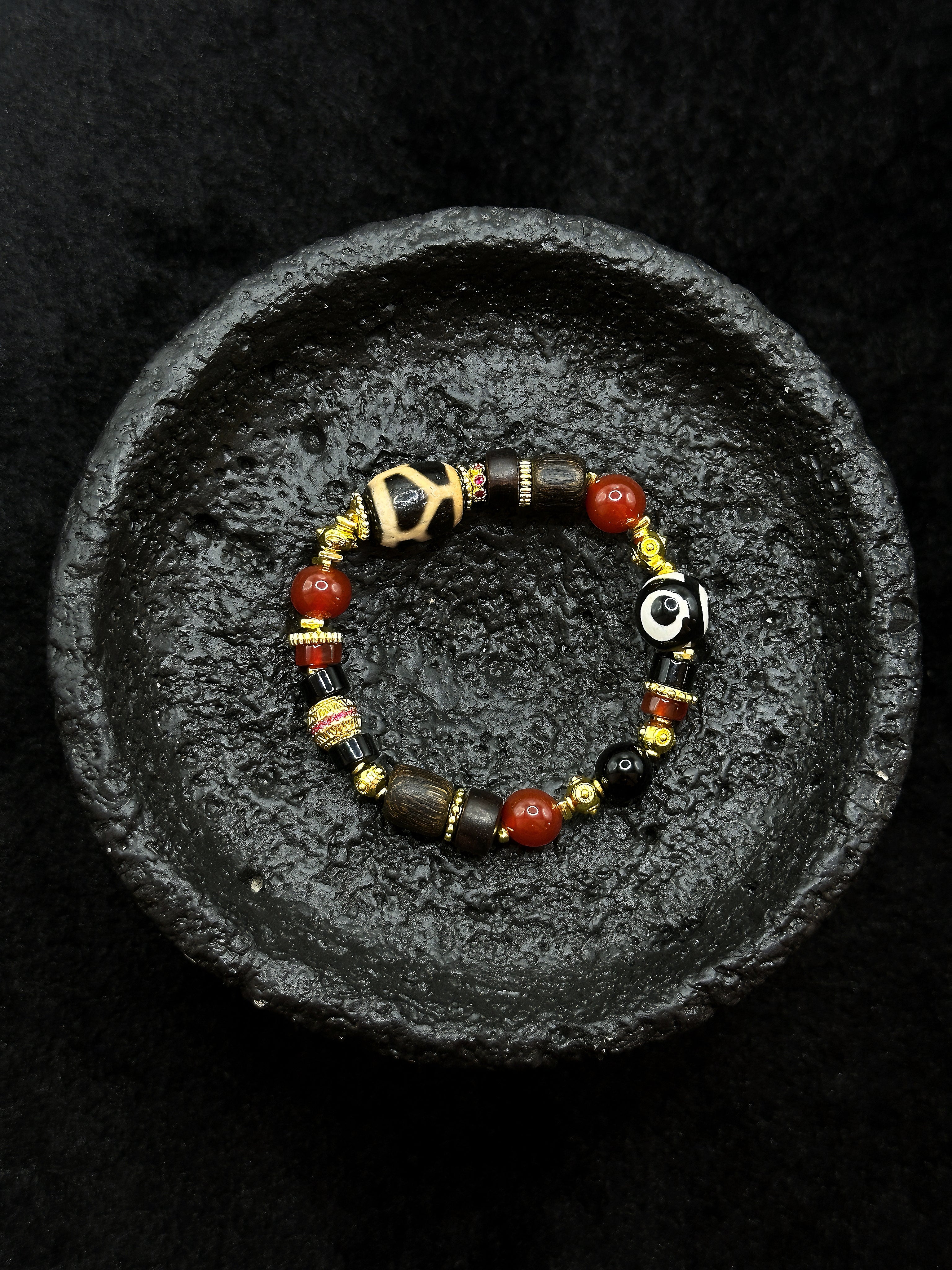 TT original-bracelet-Agate and Agarwood Bracelet | Elastic Bracelet Without Buckle | Dzi Bead Bracelet | Totem Bead Bracelet | Unique Ethnic Style Lucky Bracelet | Suitable for Both Men and Women
