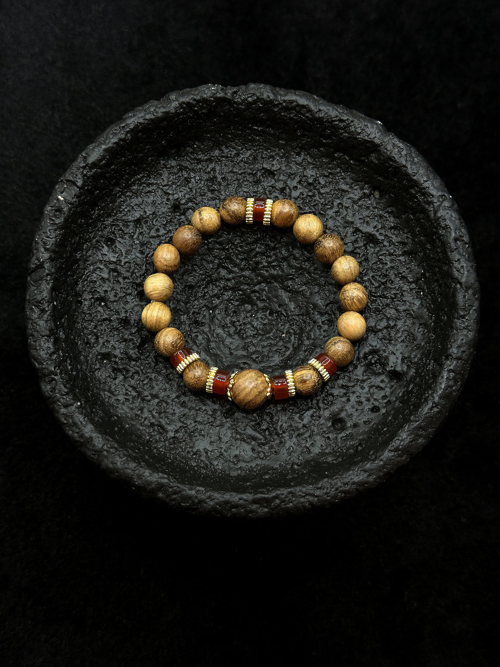 TT original-bracelet-Agarwood x Red Agate Bracelet | Simple and Versatile Elastic Bracelet | Gold Spacer Beads | A Zen-Inspired Unisex Bracelet