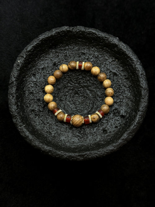 TT original-bracelet-Agarwood x Red Agate Bracelet | Simple and Versatile Elastic Bracelet | Gold Spacer Beads | A Zen-Inspired Unisex Bracelet