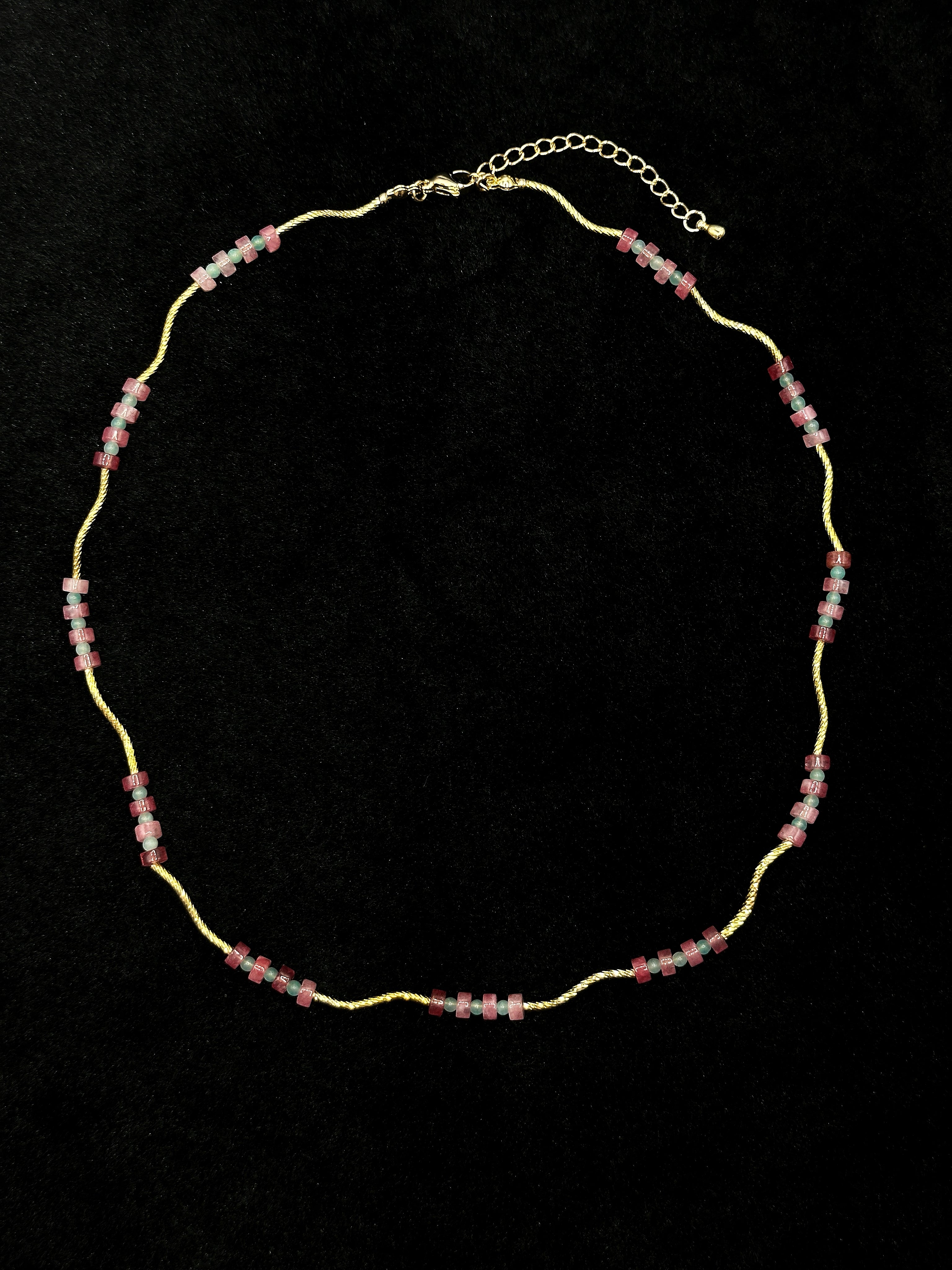 TT original-necklace-Pink crystal necklace | Minimalist gold chain | Niche design necklace | Spring/Summer delicate necklace | French feminine style | Luxurious gold tube necklace
