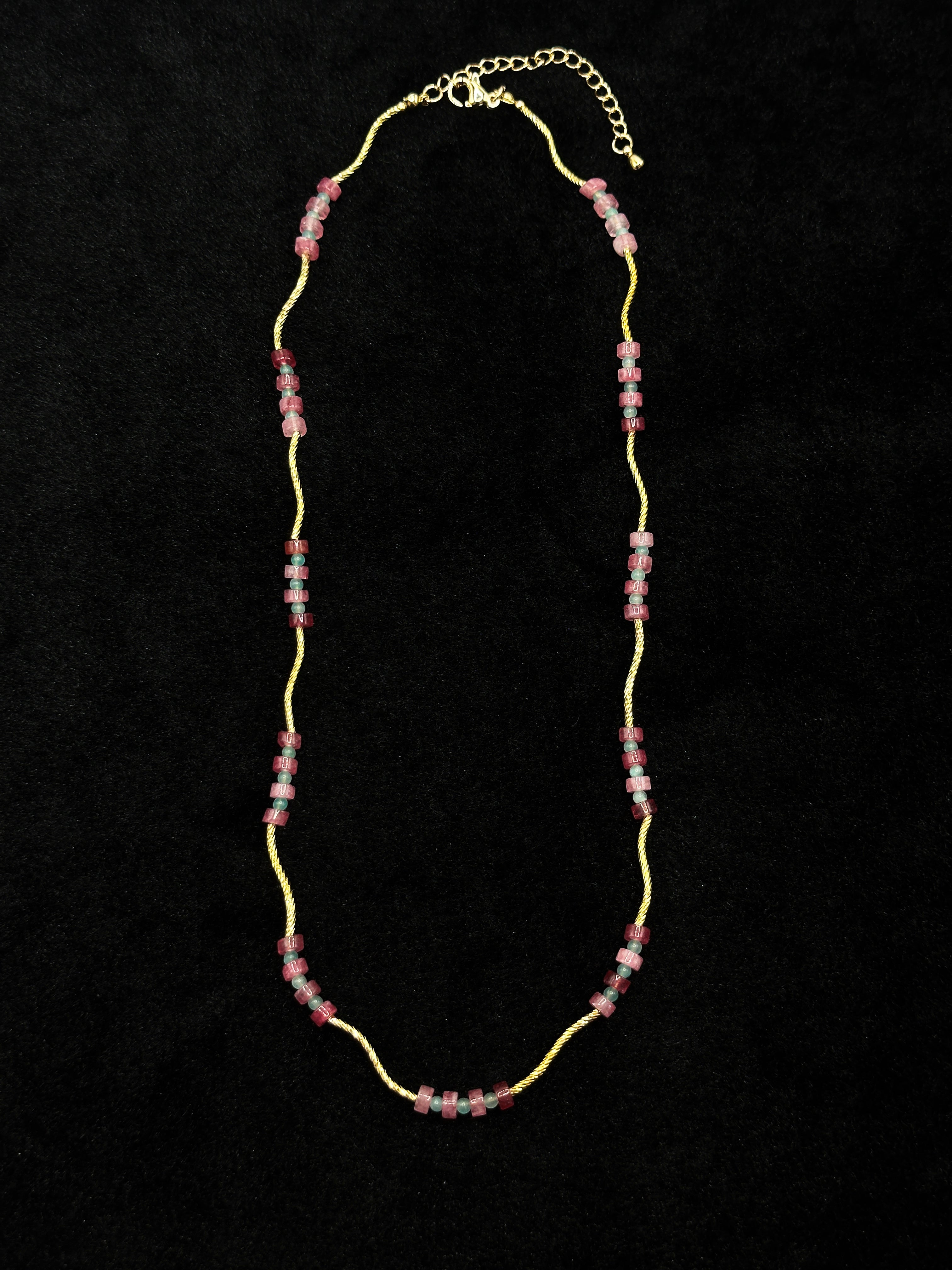 TT original-necklace-Pink crystal necklace | Minimalist gold chain | Niche design necklace | Spring/Summer delicate necklace | French feminine style | Luxurious gold tube necklace