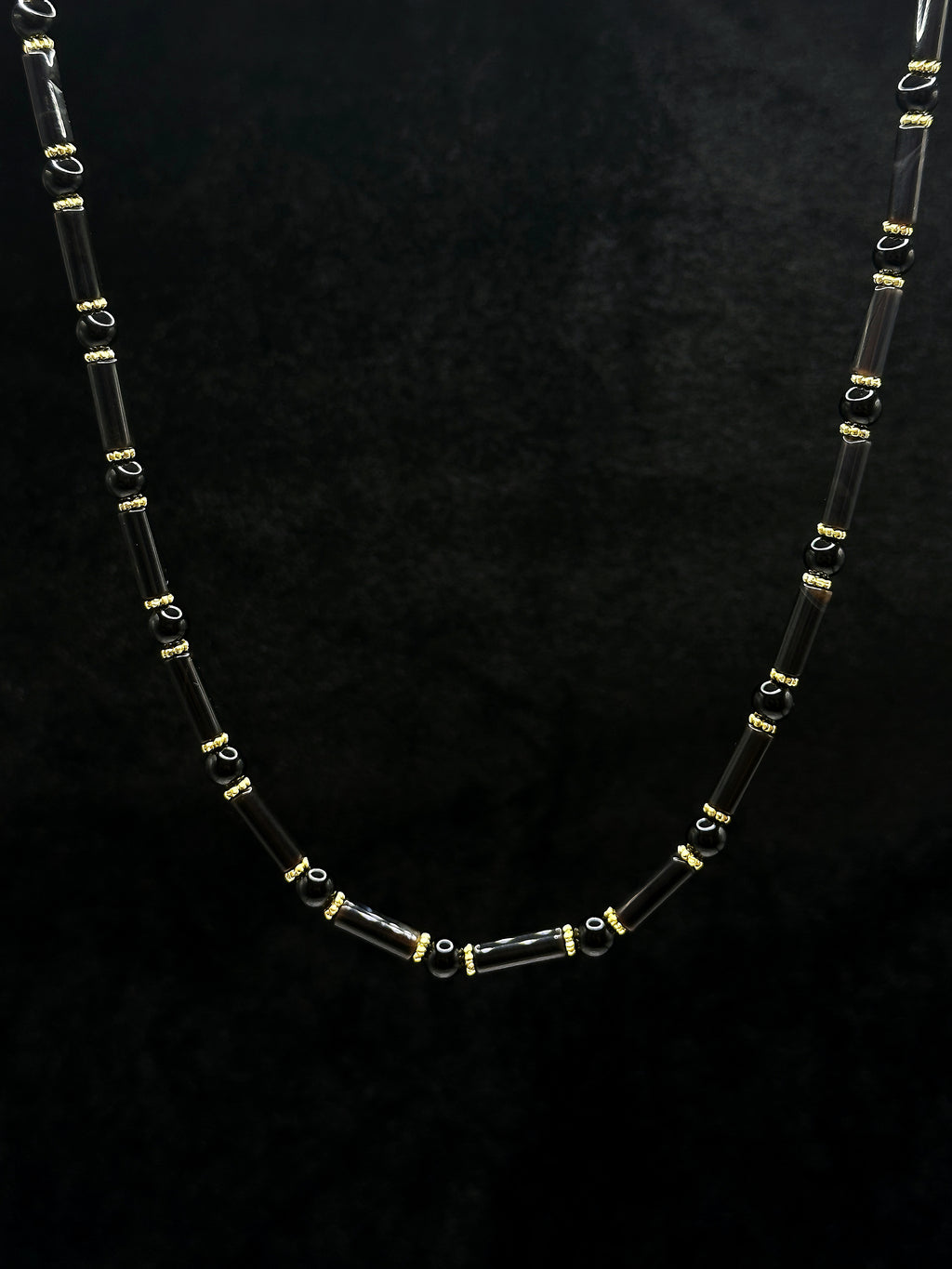 TT original-necklace-Natural agate necklace | Black unisex necklace | Unisex choker | Minimalist long bead necklace | High-end black and gold color scheme | Simple style