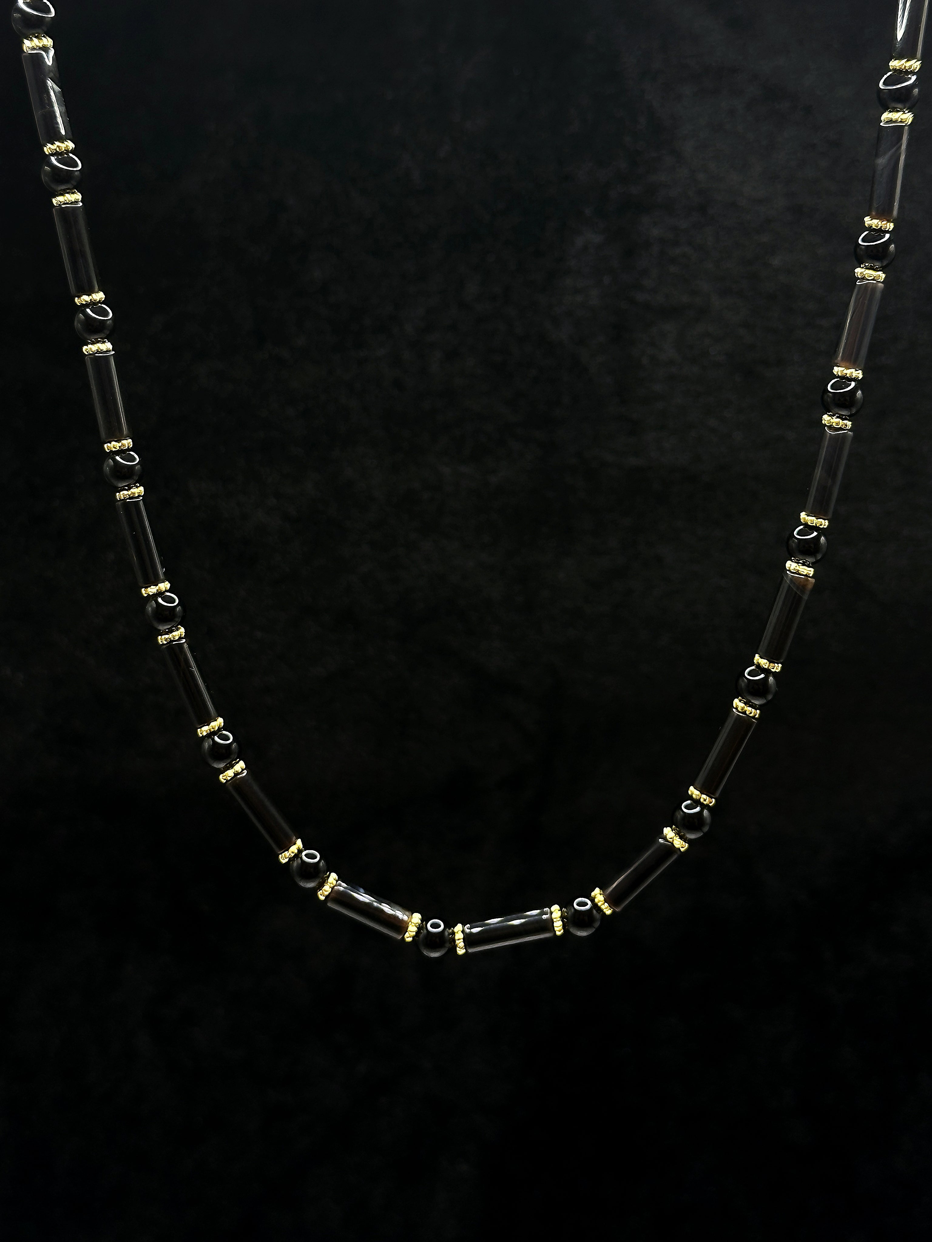 TT original-necklace-Natural agate necklace | Black unisex necklace | Unisex choker | Minimalist long bead necklace | High-end black and gold color scheme | Simple style