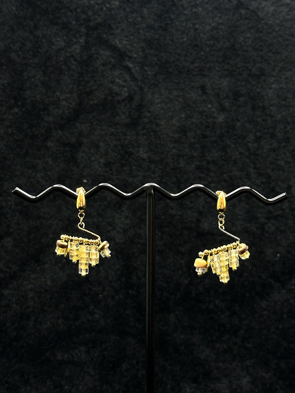 TT original-earring-Handmade natural stone tassel earrings | Vintage gold bead pendant earrings | Bohemian style women's earrings