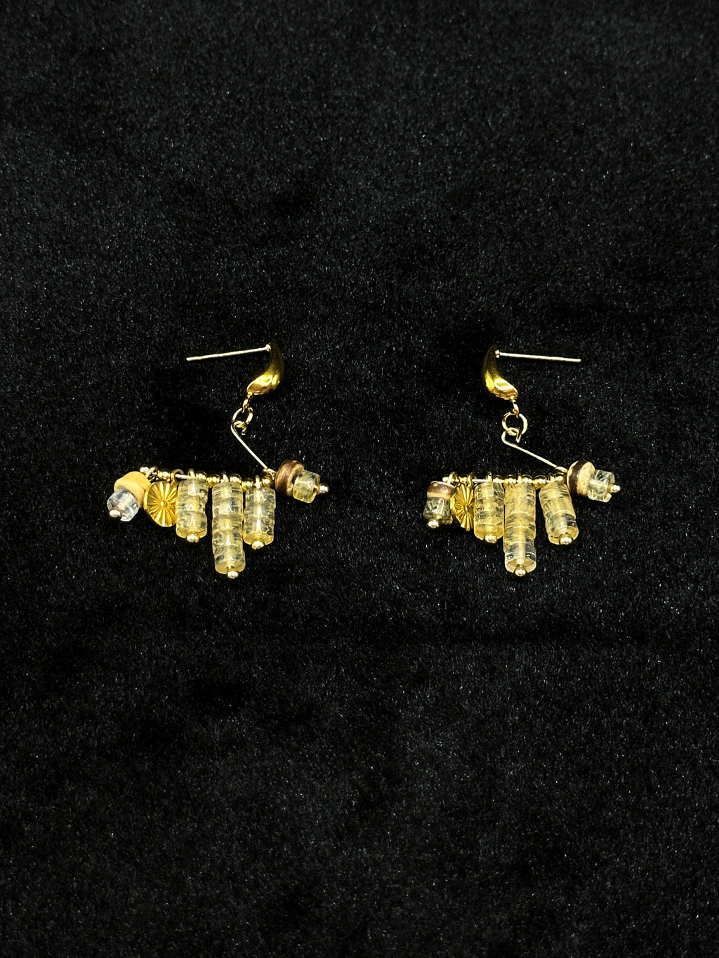 TT original-earring-Handmade natural stone tassel earrings | Vintage gold bead pendant earrings | Bohemian style women's earrings
