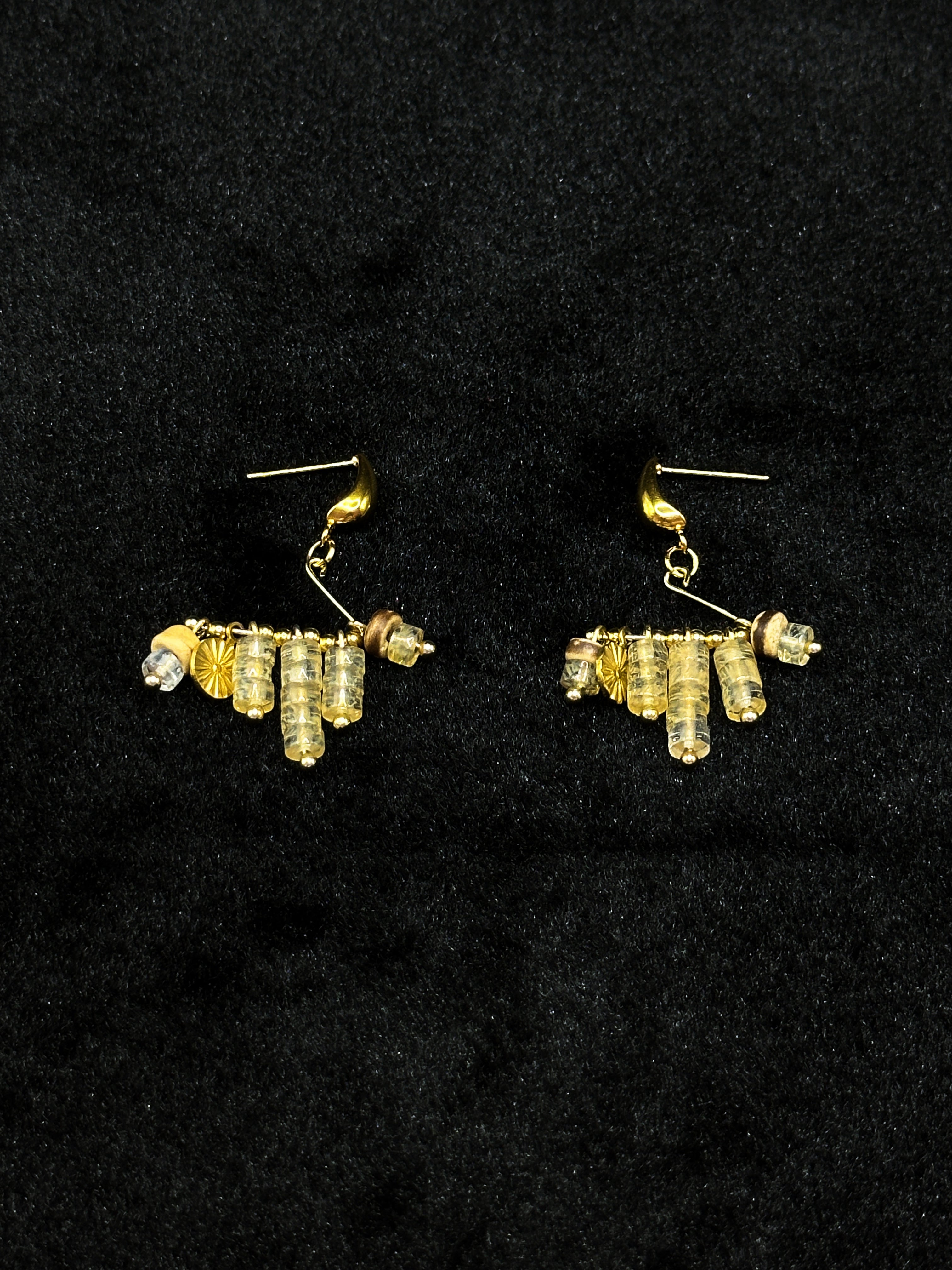TT original-earring-Handmade natural stone tassel earrings | Vintage gold bead pendant earrings | Bohemian style women's earrings