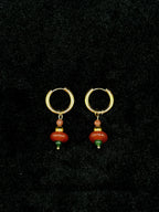 TT original-earring-Vintage Red Agate and Green Jade Earrings | Handmade Gold Sandstone Beaded Earrings | Bohemian Style Natural Stone Pendant Earrings