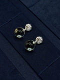 TT original-earring2-Silver fan-shaped seashell earrings | Art Deco style | Beach wedding jewelry | Natural white crystal
