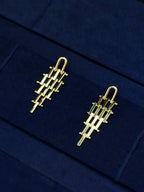 TT original-earring-Women's Gold Geometric Pendant Earrings | Long Architectural Style Earrings | Modern Minimalist Unique Jewelry
