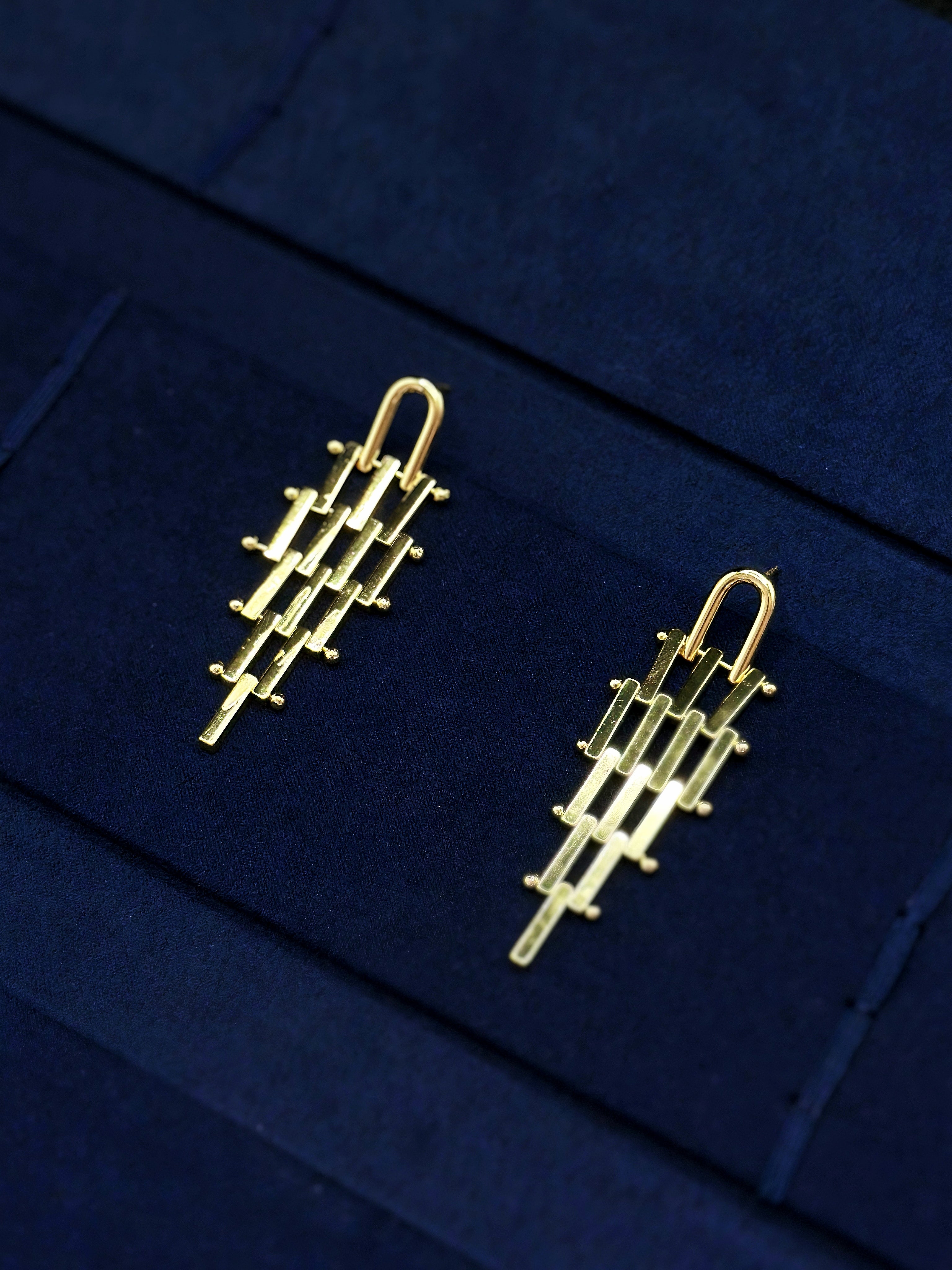 TT original-earring-Women's Gold Geometric Pendant Earrings | Long Architectural Style Earrings | Modern Minimalist Unique Jewelry