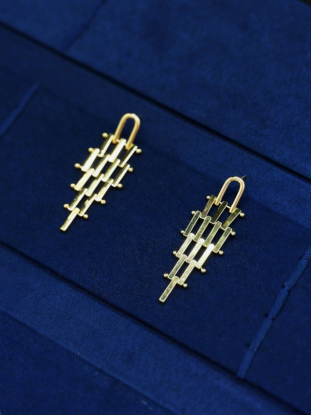 TT original-earring-Women's Gold Geometric Pendant Earrings | Long Architectural Style Earrings | Modern Minimalist Unique Jewelry
