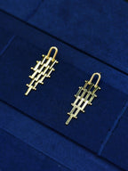 TT original-earring-Women's Gold Geometric Pendant Earrings | Long Architectural Style Earrings | Modern Minimalist Unique Jewelry