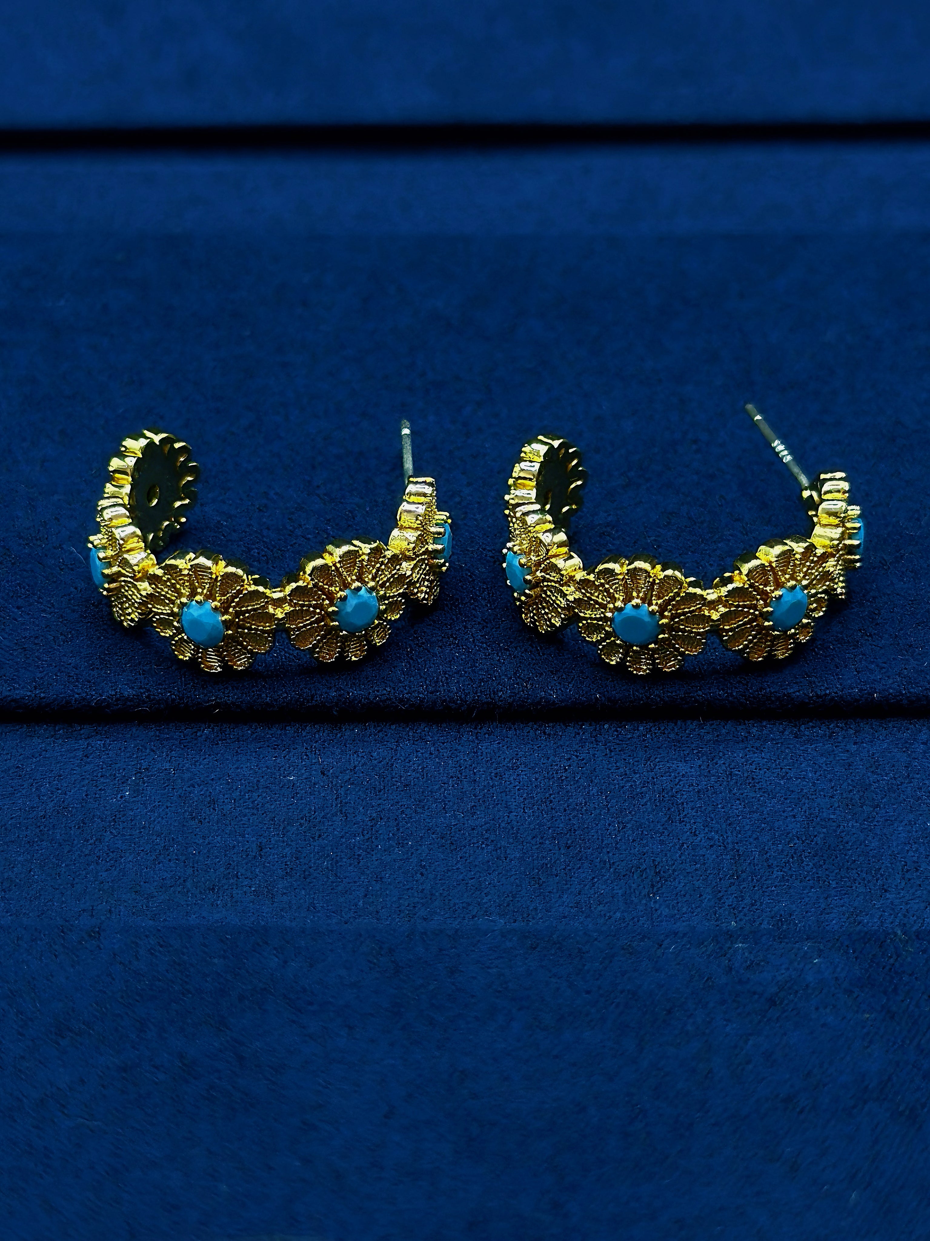 TT original-earring-Gold Half-Hoop Earrings | Southwest Style Jewelry | Natural Turquoise | Summer Beach Accessories