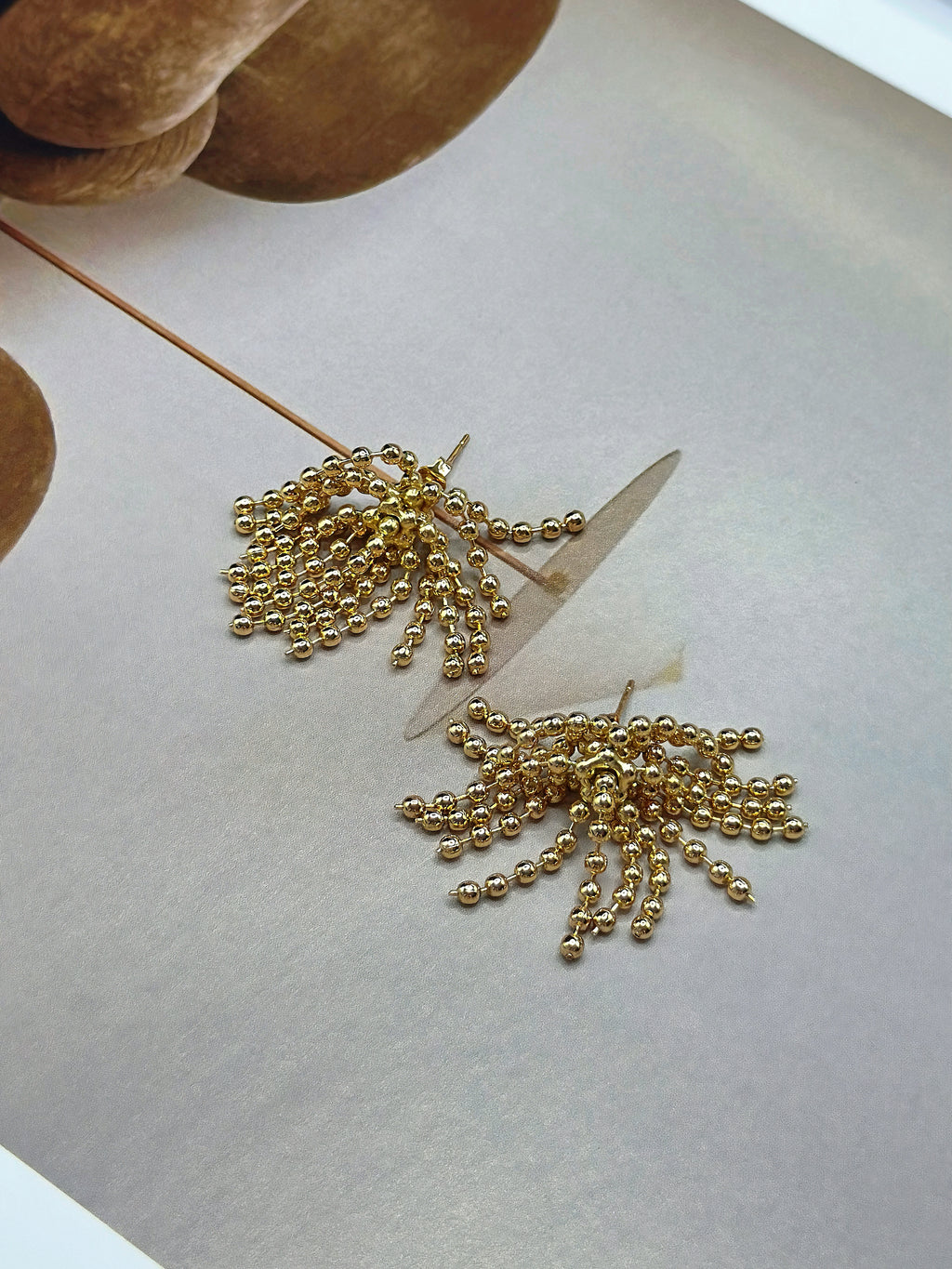 TT original-earring-Gold Firework Earrings | Luxurious Beaded Tassel Earrings | Exquisite Evening Earrings