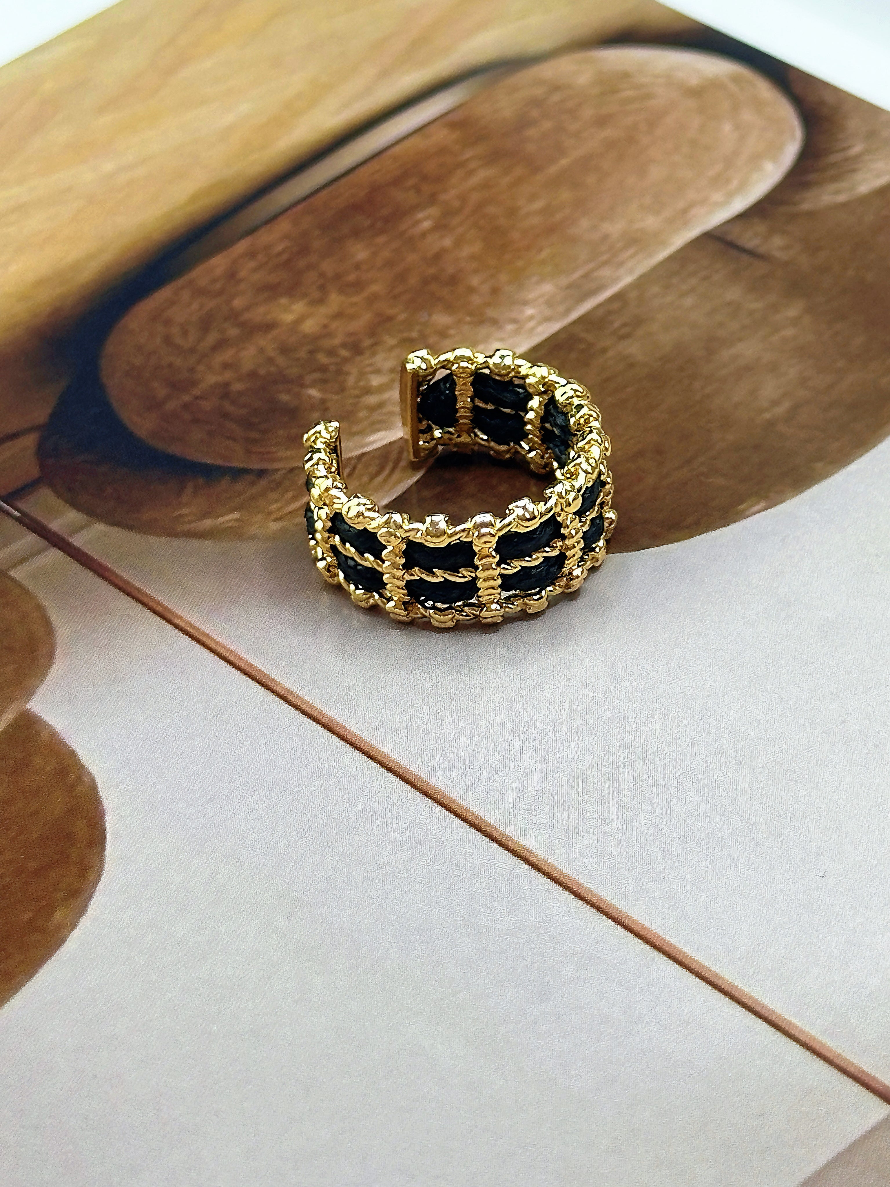 TT original-ring-Black and gold openwork wide ring | Unisex personalized ring | Gothic jewelry with adjustable opening