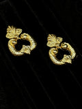 TT original-earring-Vintage French Baroque Gold Earrings | Court Style | Dress Matching | Date/Evening Gowns | Gold Leaf Pattern Earrings