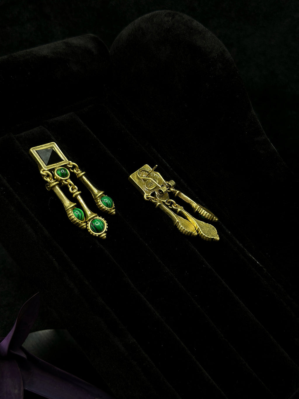 TT original-earring-French vintage style dangling earrings | Malachite stud earrings | Art Deco earrings | Niche court style earrings | Affordable luxury gemstones