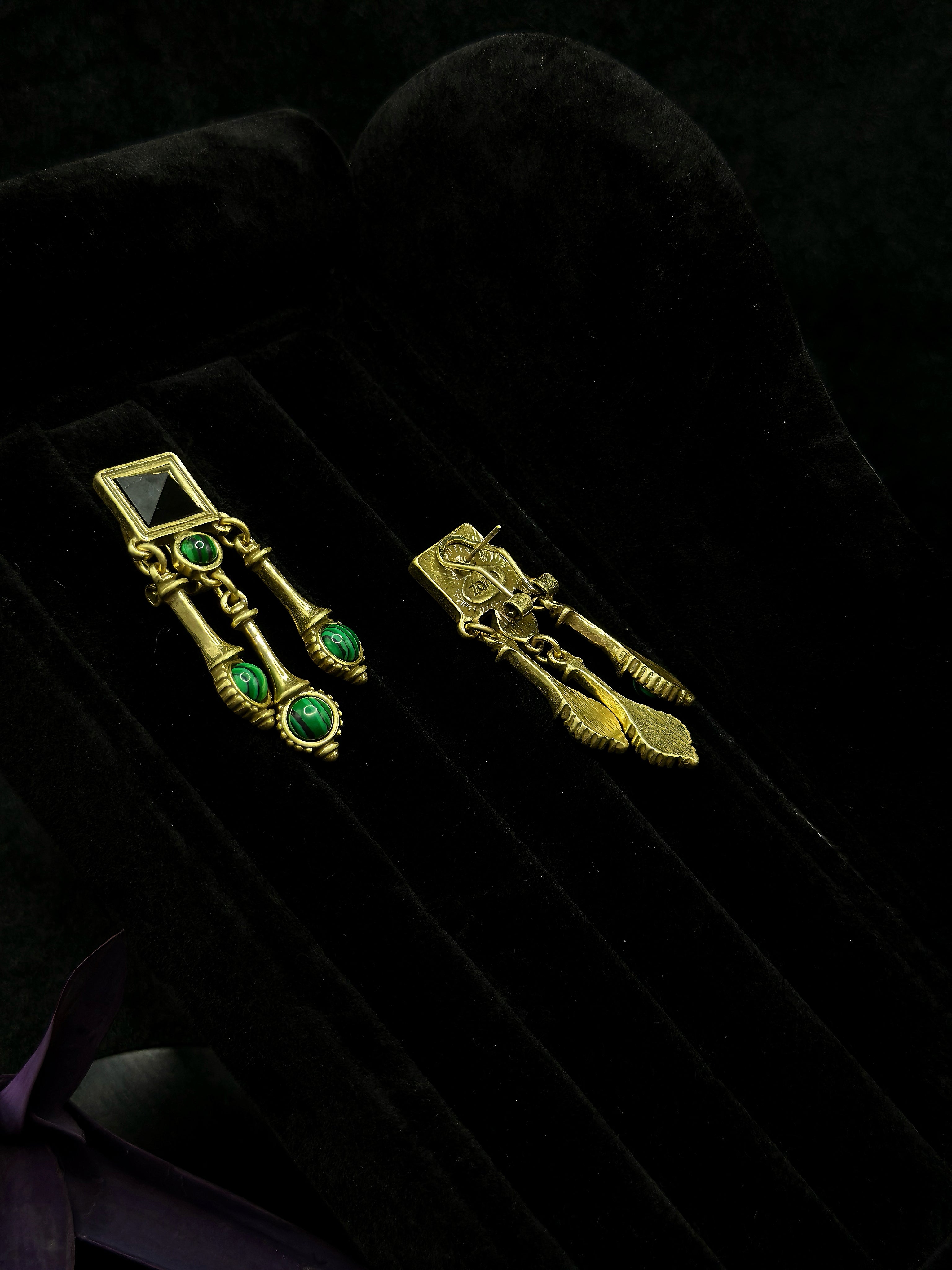 TT original-earring-French vintage style dangling earrings | Malachite stud earrings | Art Deco earrings | Niche court style earrings | Affordable luxury gemstones
