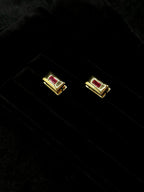 TT original-earring-Niche design gold geometric stud earrings | French vintage style | sophisticated workwear earrings | versatile everyday wear | ruby earrings