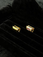 TT original-earring-Niche design gold geometric stud earrings | French vintage style | sophisticated workwear earrings | versatile everyday wear | ruby earrings