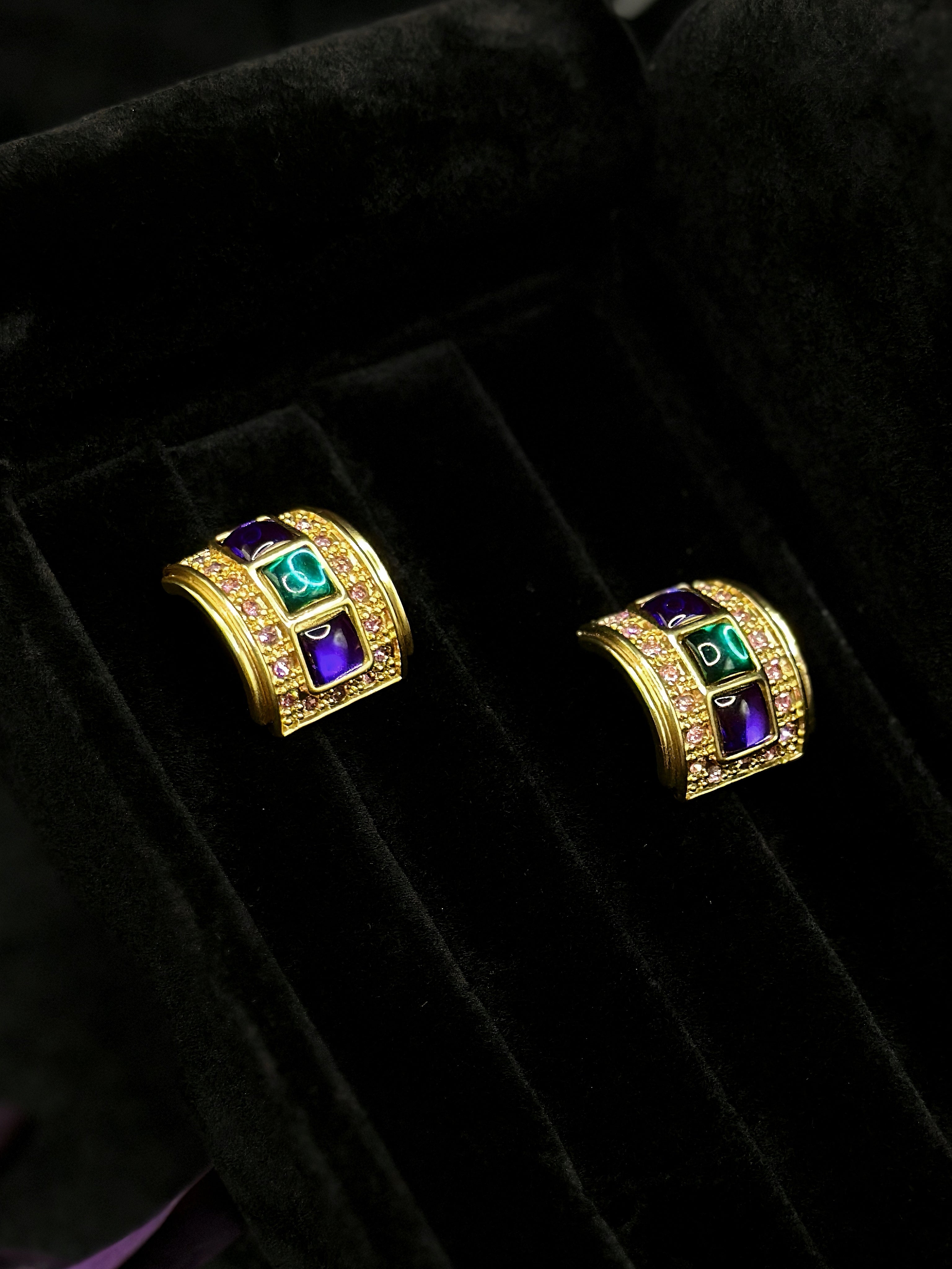 TT original-earring-Niche Retro Colorful Gold Earrings | Brightening and Elegant Earrings | French Luxury Gold Earrings | High-End Niche Style