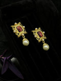 TT original-earring-Vintage gold carved earrings | Baroque faux pearl earrings | Niche court style | Wedding evening gown earrings