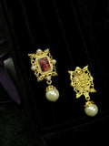 TT original-earring-Vintage gold carved earrings | Baroque faux pearl earrings | Niche court style | Wedding evening gown earrings