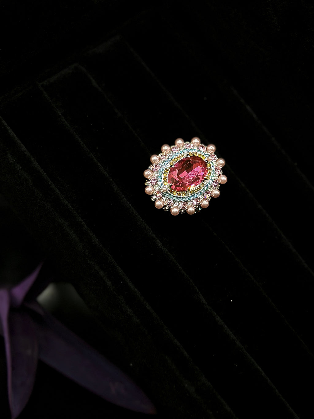 TT original-ring-Baroque Pink Gemstone Ring | Multi-Layer Colored Micro-Patterned Pearl Ring | Anniversary Wedding Evening Jewelry