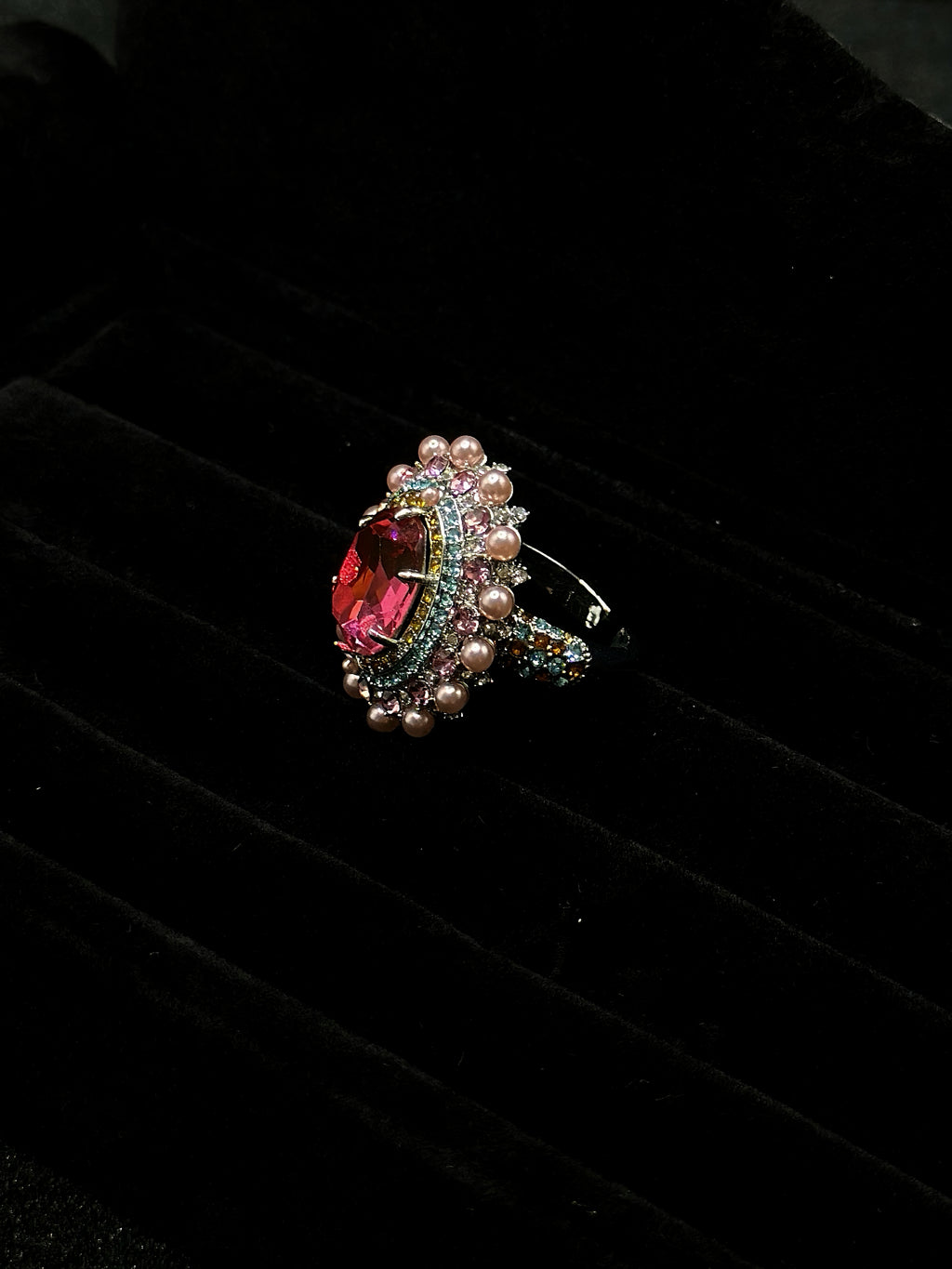 TT original-ring-Baroque Pink Gemstone Ring | Multi-Layer Colored Micro-Patterned Pearl Ring | Anniversary Wedding Evening Jewelry