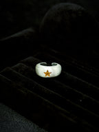 TT original-ring-Vintage half-moon open ring | Handmade feel | Matte brushed silver ring | Five-pointed star ring | Unique wide ring