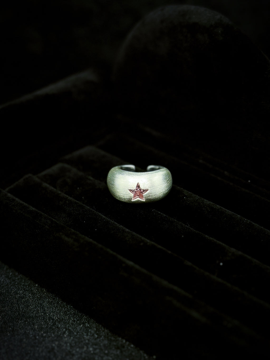 TT original-ring-Vintage half-moon open ring | Handmade feel | Matte brushed silver ring | Five-pointed star ring | Unique wide ring