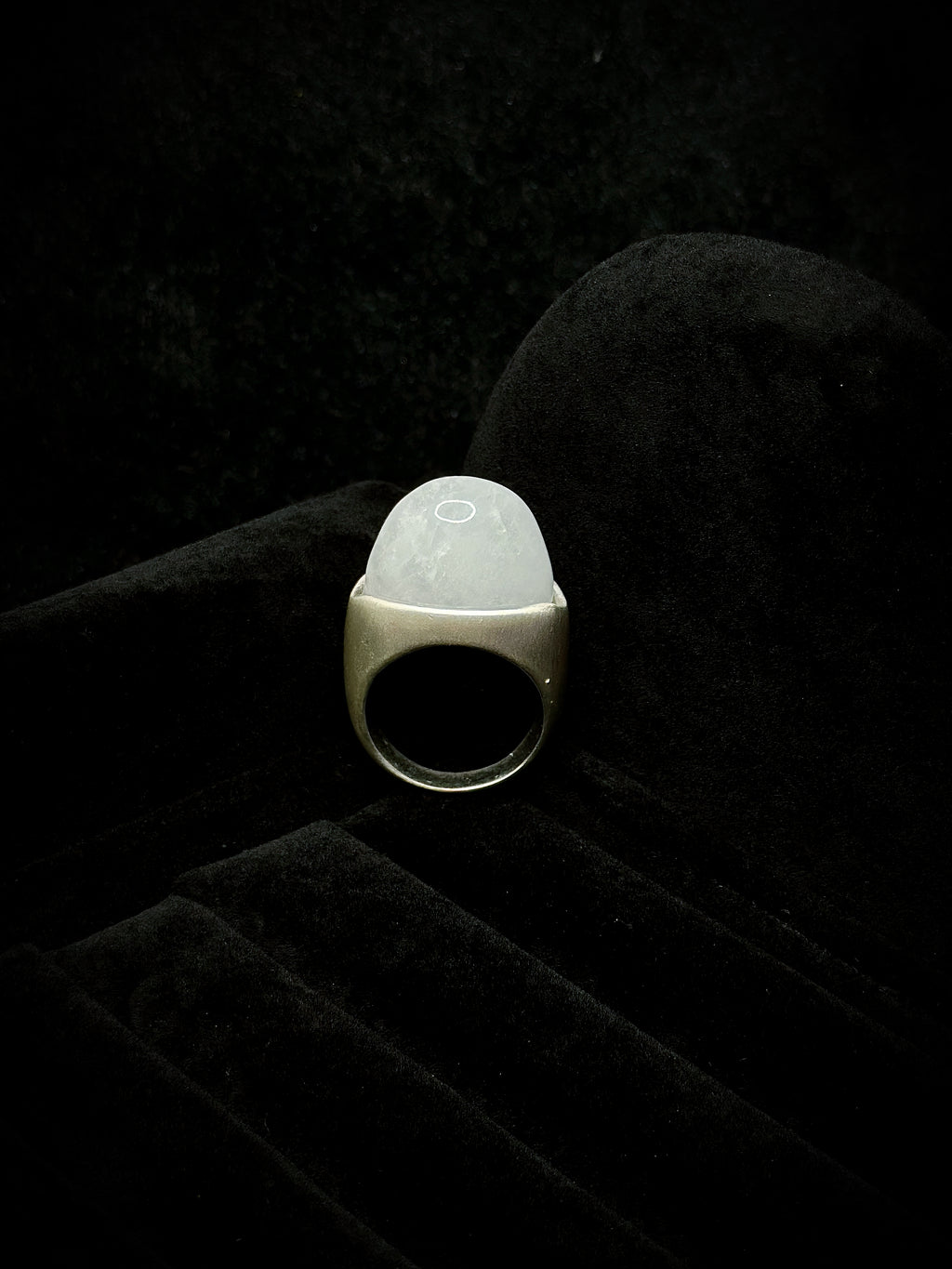 TT original-ring-Matte silver statement ring | Modern minimalism | Unisex | White crystal wide-band signet ring