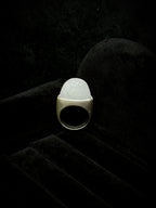 TT original-ring-Matte silver statement ring | Modern minimalism | Unisex | White crystal wide-band signet ring