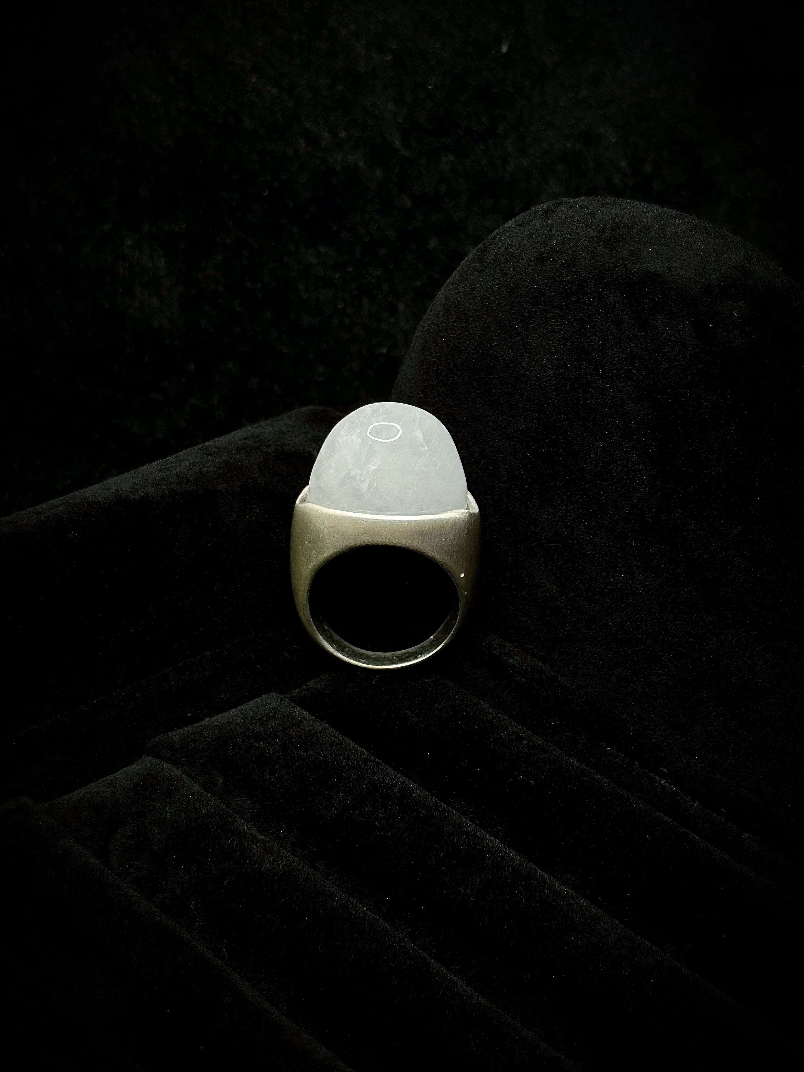 TT original-ring-Matte silver statement ring | Modern minimalism | Unisex | White crystal wide-band signet ring