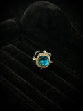 TT original-ring-Black and gold square cushion-shaped wide ring | Niche design | Affordable luxury bright blue faux gemstone ring (for commuting, parties, or gifts)