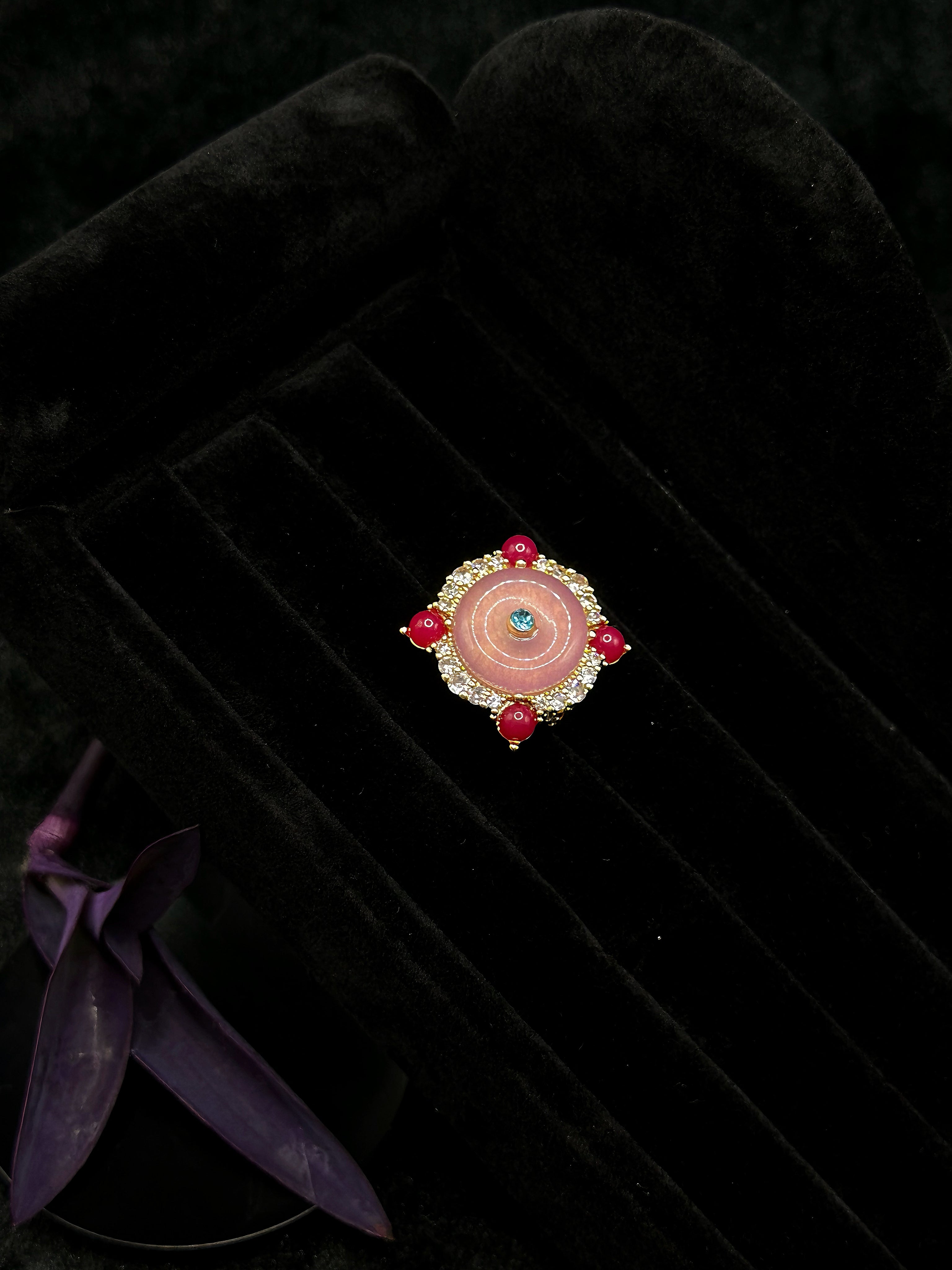 TT original-ring-Colored Gemstone Fashion Ring | Unique Cocktail Ring | Vintage Pink Spiral Ring