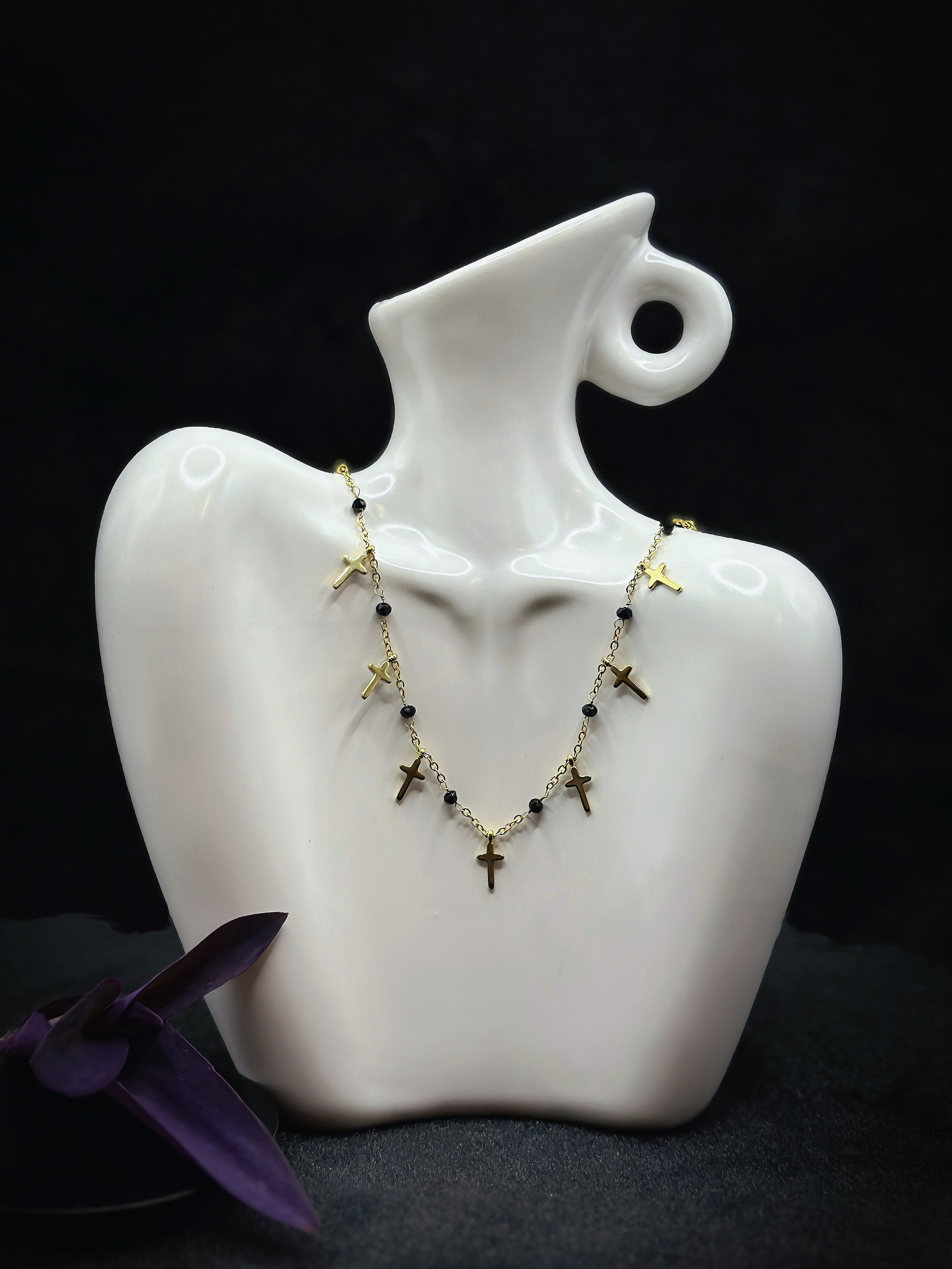 TT original-necklace-Gothic French Fashion Women's Jewelry | Simple Gold Cross Pendant Necklace | Unique Religious Fashion Necklace | Trendy Black Gold Necklace