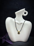 TT original-necklace-Black spinel beaded necklace with gold flowers | Bohemian style choker pendant | Stackable