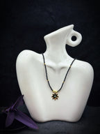 TT original-necklace-Black spinel beaded necklace with gold flowers | Bohemian style choker pendant | Stackable