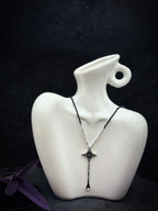 TT original-necklace-Black spinel beaded necklace | Diamond-shaped silver pendant | Stacked jewelry | Black and silver necklace