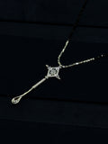 TT original-necklace-Black spinel beaded necklace | Diamond-shaped silver pendant | Stacked jewelry | Black and silver necklace