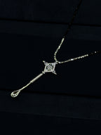 TT original-necklace-Black spinel beaded necklace | Diamond-shaped silver pendant | Stacked jewelry | Black and silver necklace
