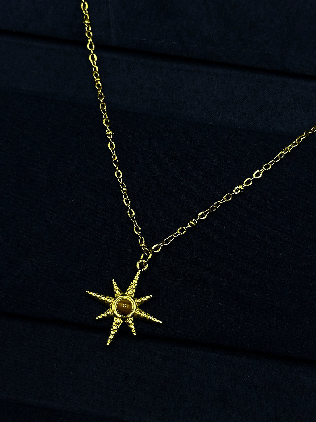TT original-necklace-Golden Sun and Star Necklace | Natural Tiger's Eye Gemstone | Vintage Bohemian Astrological Spiritual Jewelry Gift | Stacked Jewelry