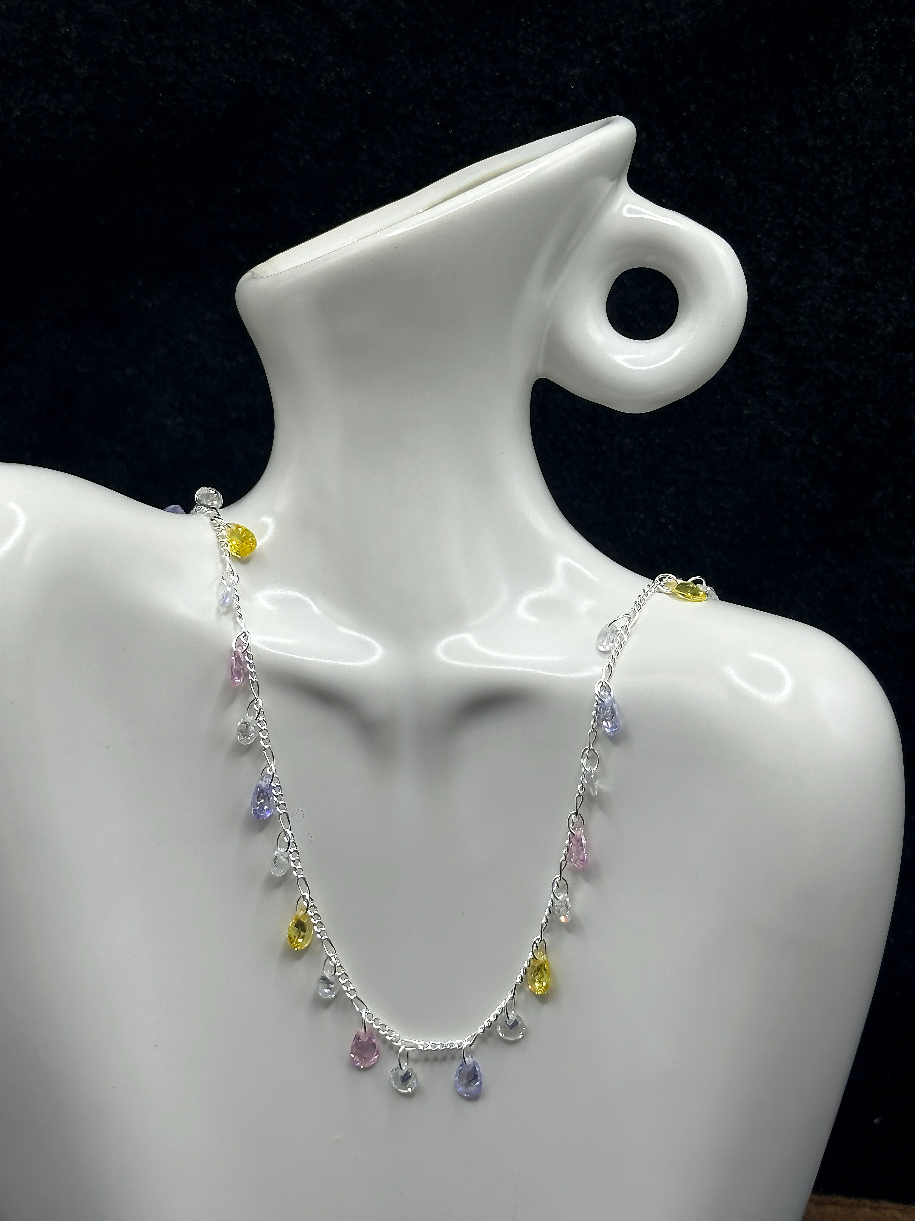 TT original-necklace-Stylish and unique colorful teardrop necklace | Delicate silver chain | Eye-catching colorful necklace for parties | Simple and sweet colorful teardrop necklace | Yellow, purple, pink