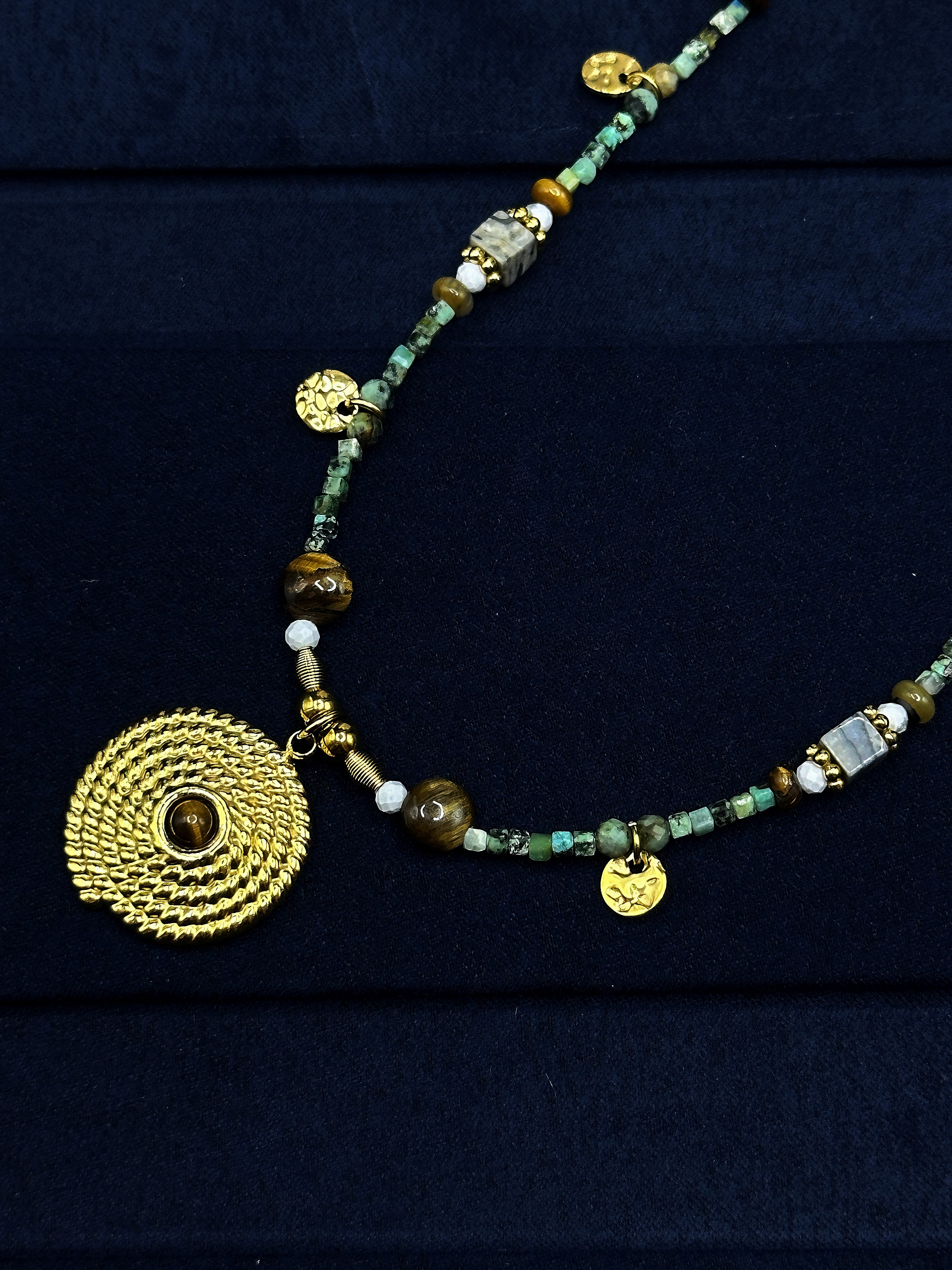 TT original-necklace-Unique tribal style | Bohemian beaded gold pendant necklace | Adjustable turquoise necklace | Handmade style for women