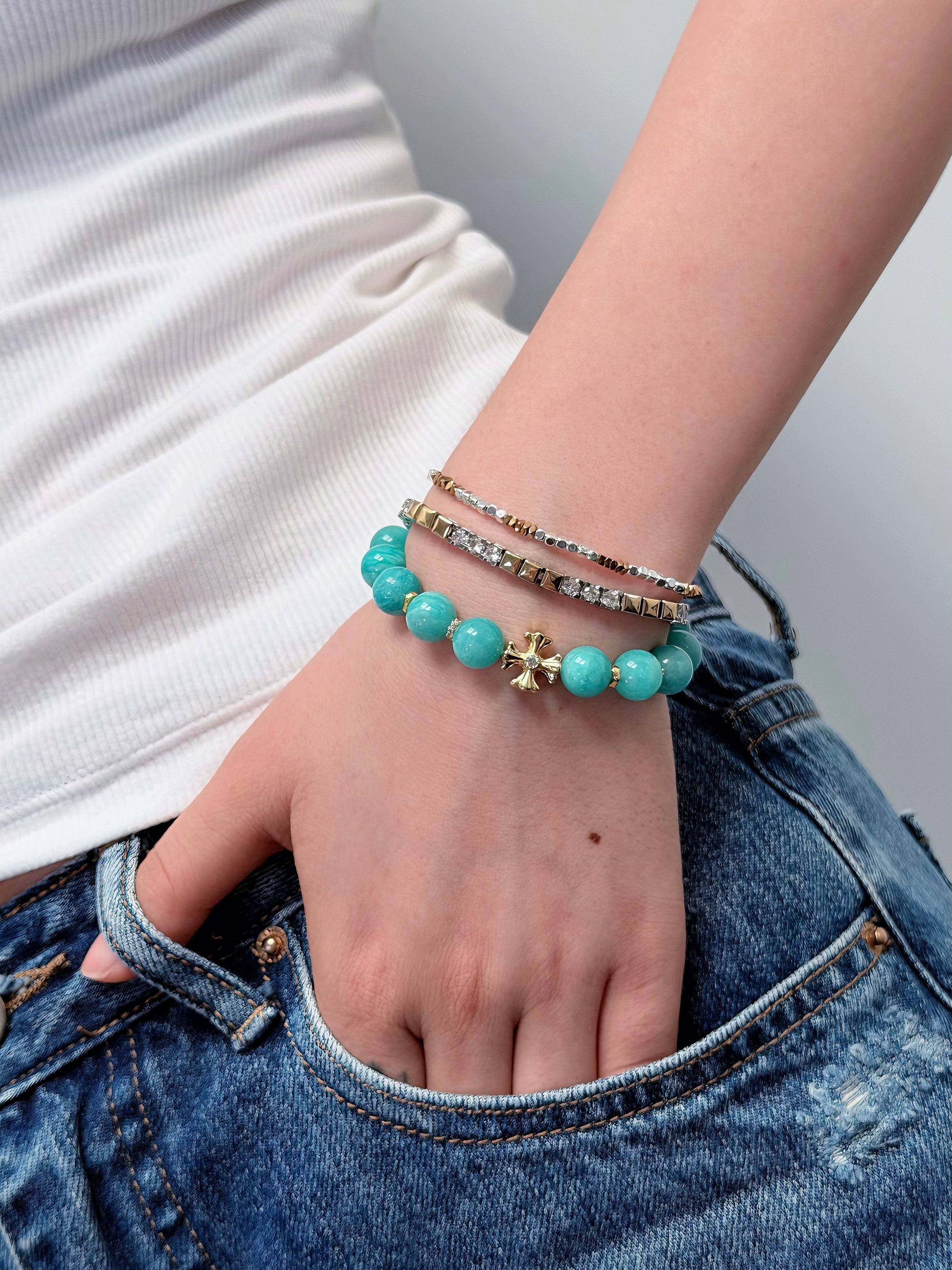 TT original-bracelet-Natural Crystal Amazonite | Refreshing Colorful Natural Stone Bracelet for Summer | Fresh Tiffany Blue Bracelet | Artistic and Fresh Style | Summer Vacation Style | Refreshing Blue-Green Beaded Bracelet