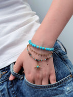 TT original-bracelet-Tiffany Blue Beaded Bracelet, Elastic Design | Turquoise and Blue Gold Color Scheme | Elegant for Everyday Wear | Perfect for Summer Vacations