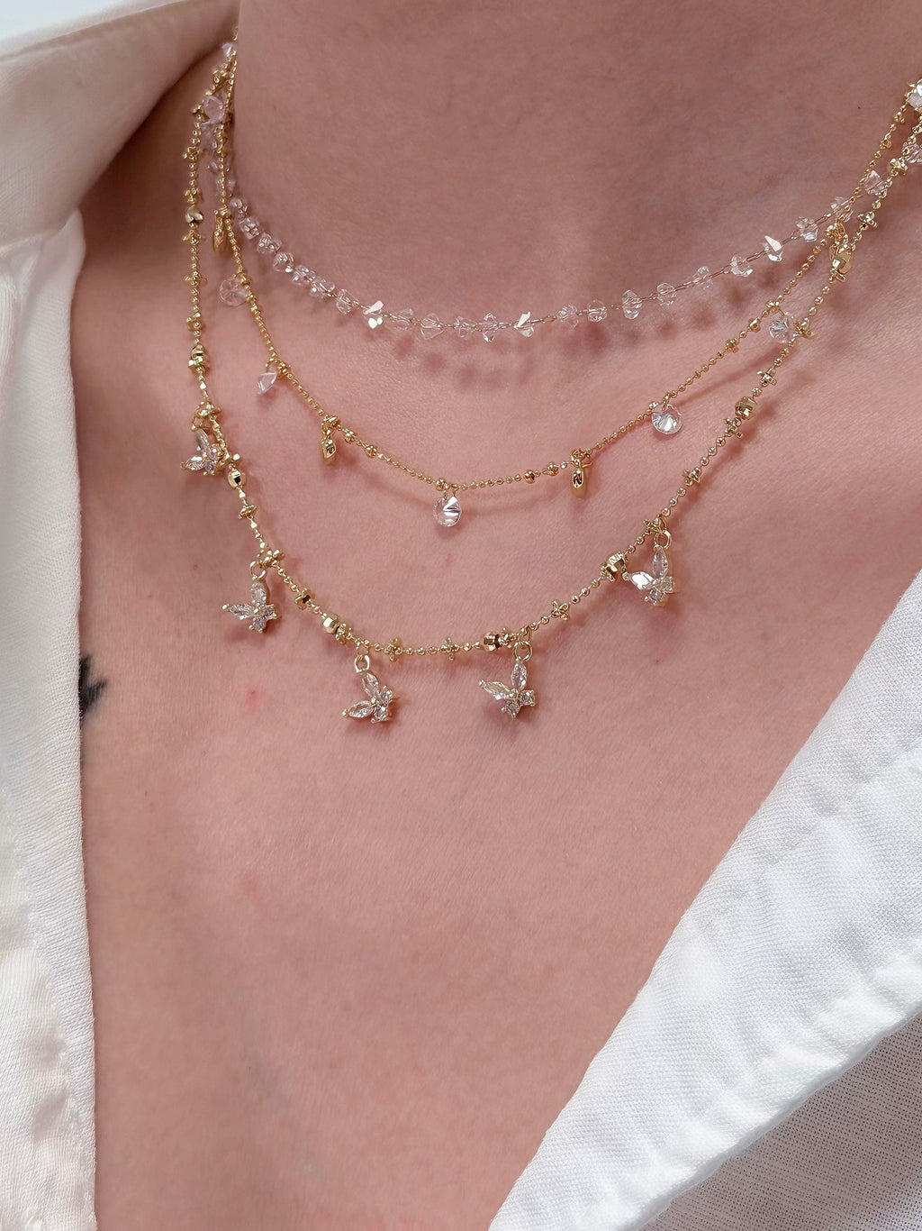 TT original-necklace-Sweet butterfly necklace | Delicate gold bead necklace | Gold-plated thin chain stackable