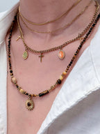 TT original-necklace-Earth-toned natural tiger's eye necklace | Vintage beaded necklace | Energy stone with sun pendant | Handmade natural gemstone Bohemian style