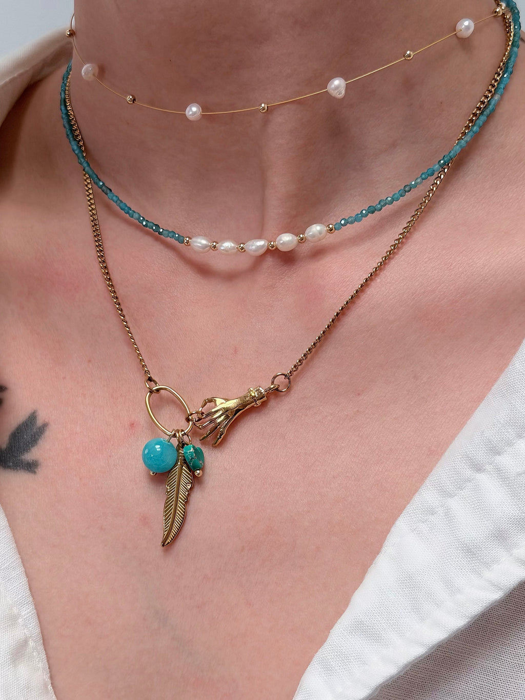 TT Original Necklace - Blue Crystal Seed Bead Pearl Necklace | Cute and Simple Beaded Necklace | Beach Vacation Style | Exquisite Layering | Crystal Necklace